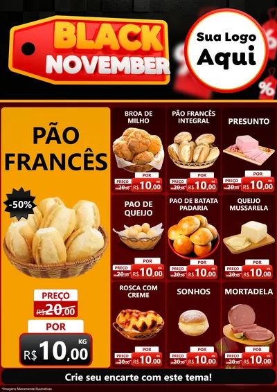 Modelo de Encarte para Encarte A4 Vertical com o tema Black November para Padaria