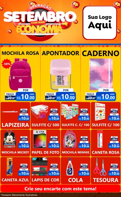 Modelo de Encarte para Encarte Grande com o tema Operação Setembro Com Muita Economia para Papelaria