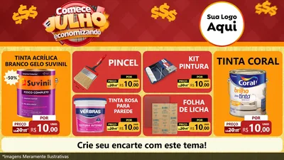 Modelo de TV para TV Horizontal com o tema Comece Julho Economizando para Tintas e Ferramentas