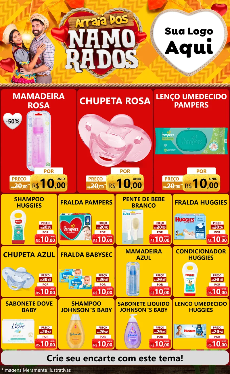 Modelo de Encarte para Encarte Grande com o tema Arraiá dos Namorados para Bebês