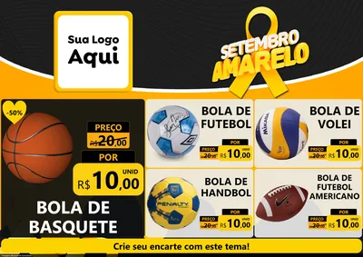 Modelo de Encarte para Encarte A4 Horizontal com o tema Setembro Amarelo para Artigos Esportivos