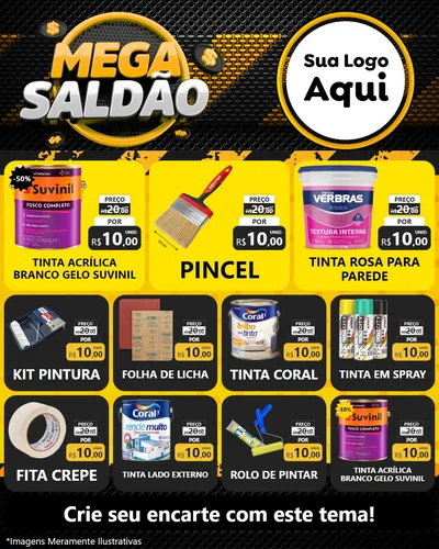 Modelo de Rede Social para Feed Instagram com o tema Mega Saldão para Tintas e Ferramentas