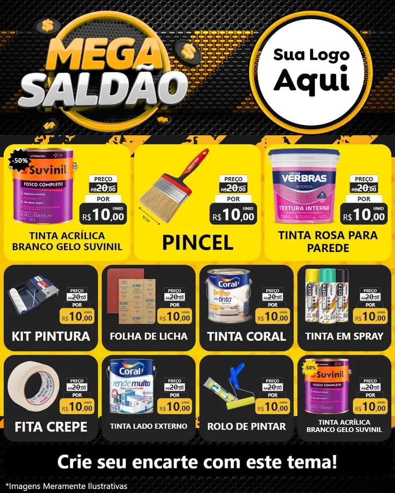 Modelo de Rede Social para Feed Instagram com o tema Mega Saldão para Tintas e Ferramentas