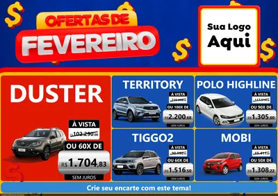 Modelo de Encarte para Encarte A4 Horizontal com o tema Ofertas de Fevereiro para Concessionaria de Carros