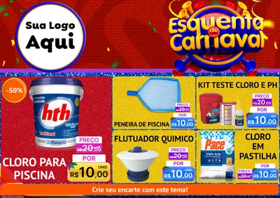 Modelo de Encarte para Encarte A4 Horizontal com o tema Esquenta de Carnaval para Produtos para Piscina