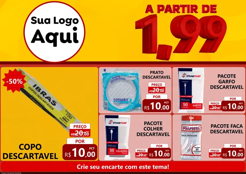 Modelo de Encarte para Encarte A4 Horizontal com o tema A Partir de Um e Noventa e Nove - 1,99 para Embalagens