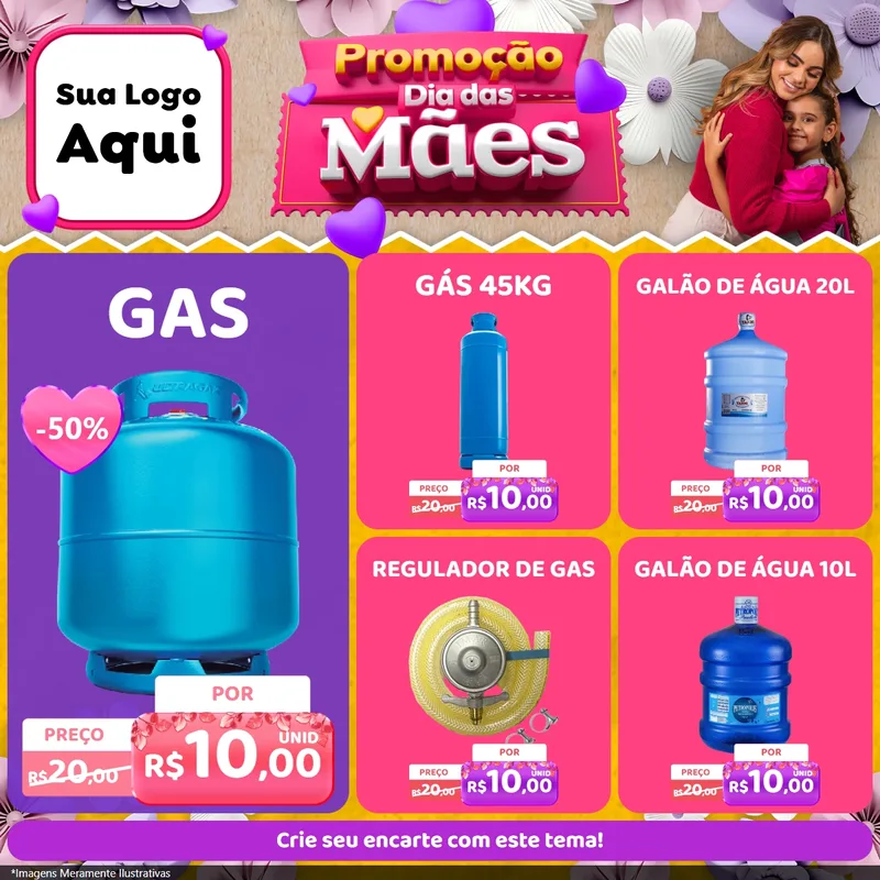 Modelo de Rede Social para Feed Facebook com o tema Promoção Dia das Mães para Água e gás