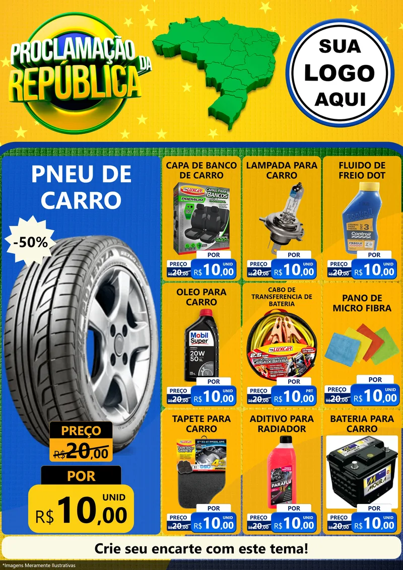 Modelo de Encarte para Encarte A4 Vertical com o tema Proclamação da República para Auto peças