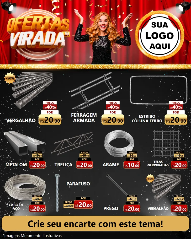 Modelo de Rede Social para Feed Instagram com o tema Ofertas da Virada para Ferragens