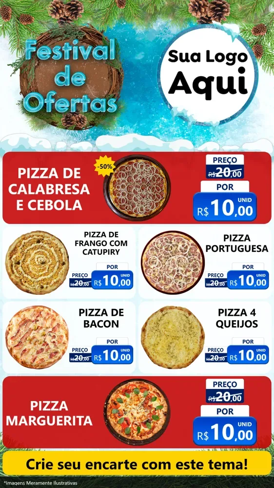 Modelo de TV para TV Vertical com o tema Festival de Ofertas - Inverno para Pizzaria