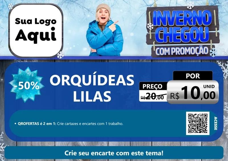 Modelo de Cartaz para Cartaz A4 Horizontal com o tema Inverno Chegou Com Promoção para Floricultura e jardim