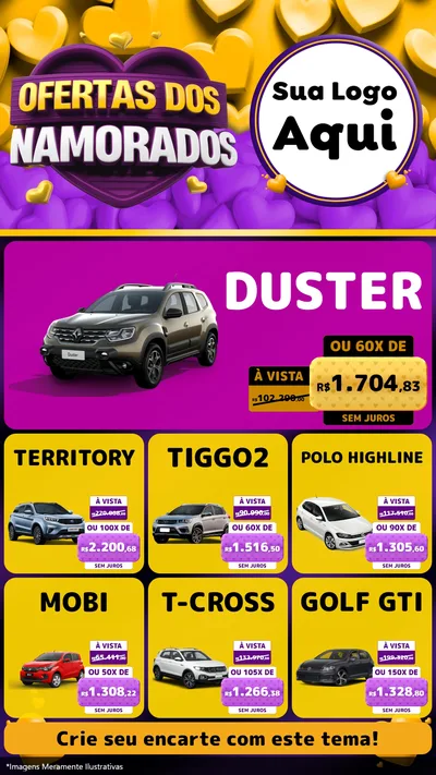 Modelo de Rede Social para Stories com o tema Oferta Dos Namorados para Concessionaria de Carros