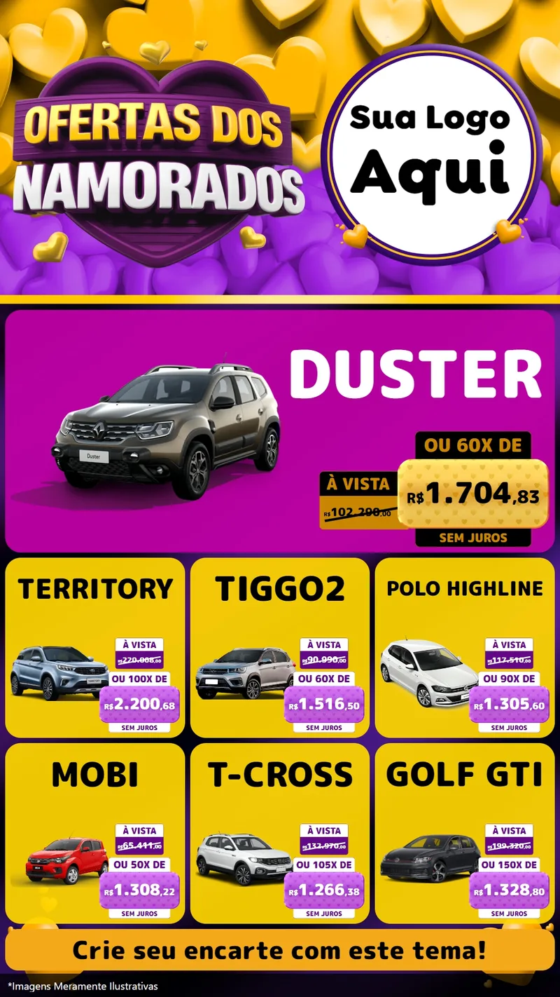 Modelo de Rede Social para Stories com o tema Oferta Dos Namorados para Concessionaria de Carros