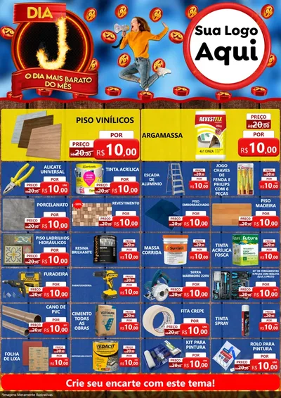 Modelo de Encarte para Encarte A4 Vertical com o tema Dia J - O Dia Mais Barato Do Mês para Material para Construção