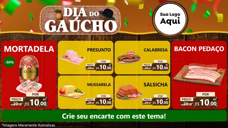 Modelo de TV para TV Horizontal com o tema Dia do Gaúcho para Frios e Laticínios