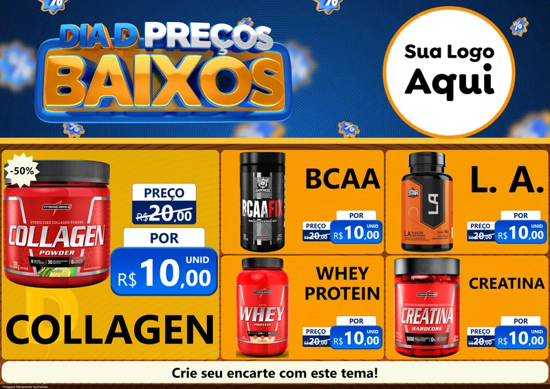 Modelo de Encarte para Encarte A4 Horizontal com o tema Dia D Preço Baixo para Suplementos alimentares