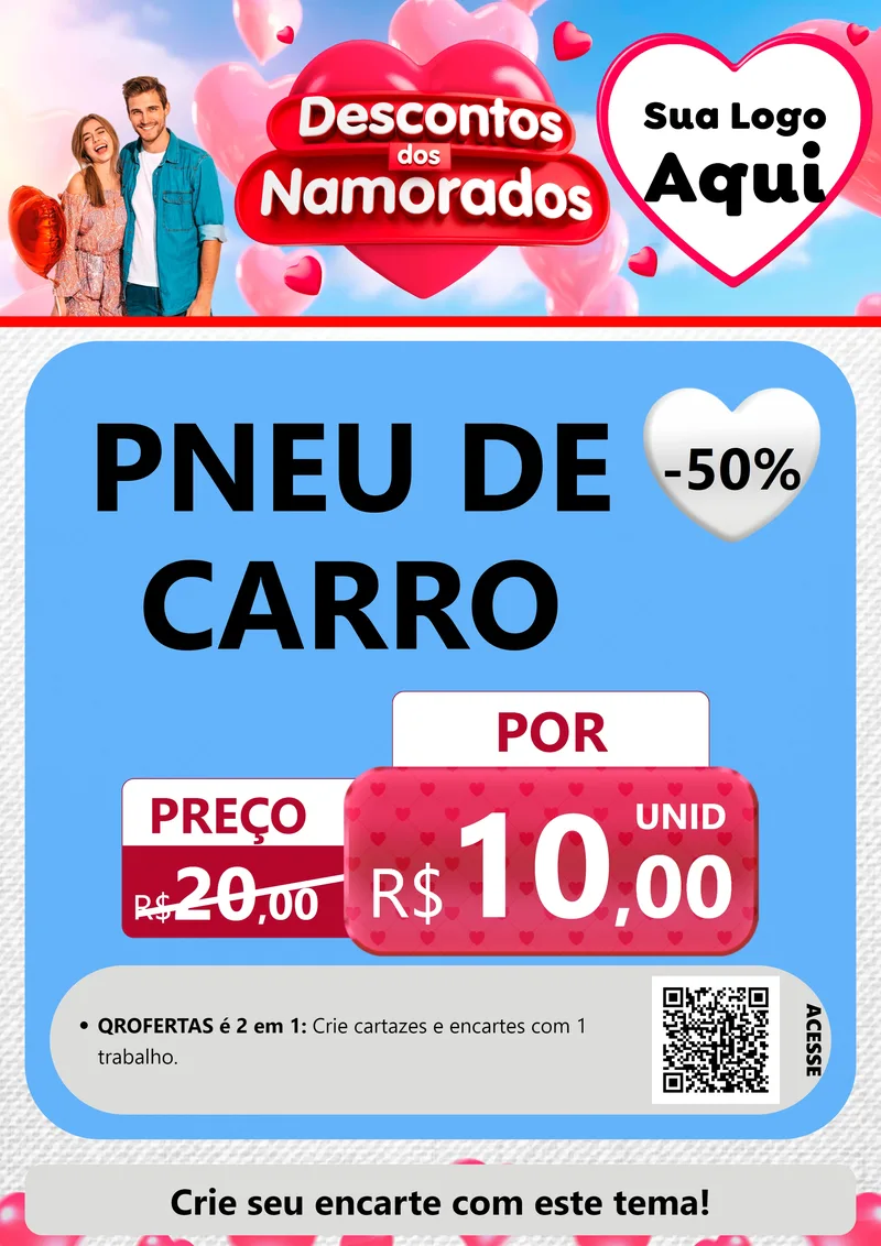 Modelo de Cartaz para Cartaz A4 Vertical com o tema Descontos dos Namorados para Auto peças