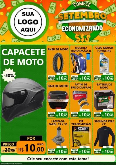 Modelo de Encarte para Encarte A4 Vertical com o tema Comece Setembro Economizando para Moto peças