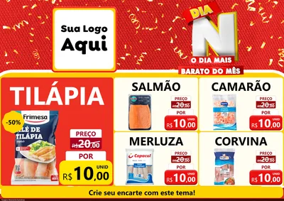 Modelo de Encarte para Encarte A4 Horizontal com o tema Dia N o Dia Mais Barato do Mês para Peixaria