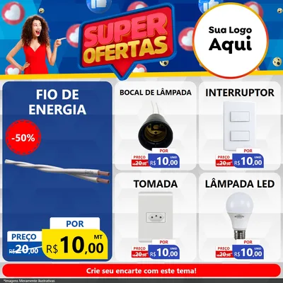 Modelo de Rede Social para Feed Facebook com o tema Super Ofertas para Materiais Elétricos