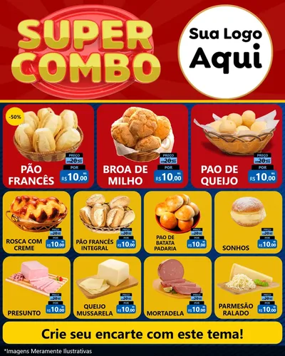 Modelo de Rede Social para Feed Instagram com o tema Super Combo para Padaria