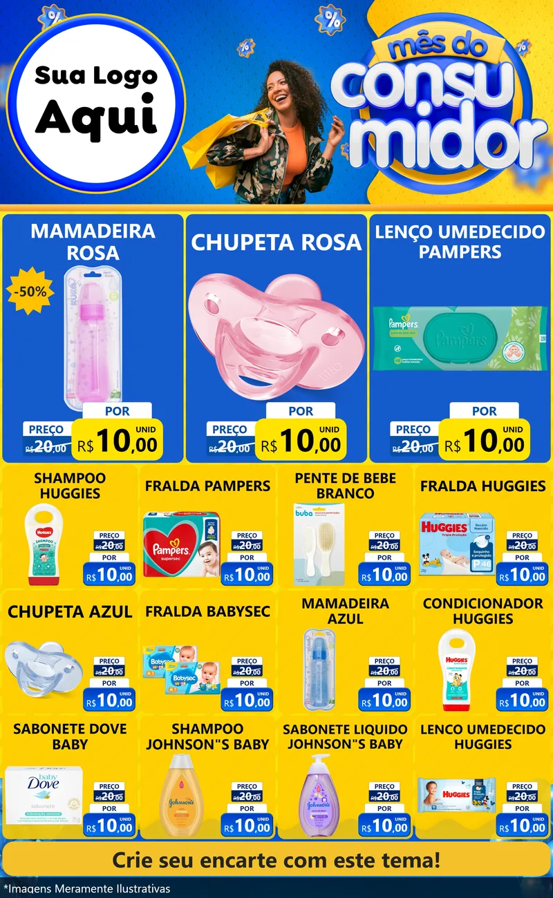 Modelo de Encarte para Encarte Grande com o tema Mês do Consumidor para Bebês