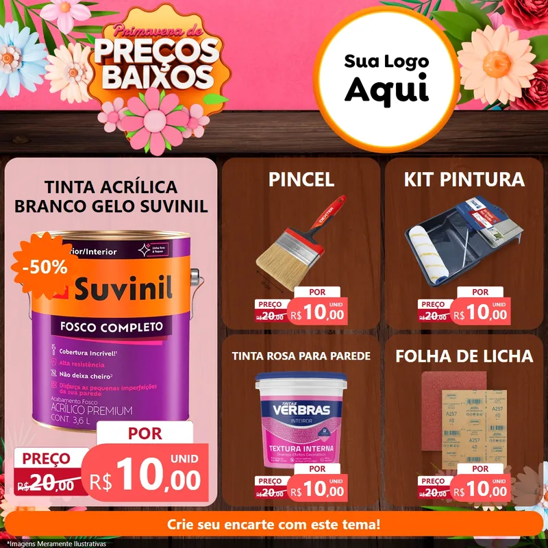 Modelo de Rede Social para Feed Facebook com o tema Primavera de Preços Baixos para Tintas e Ferramentas