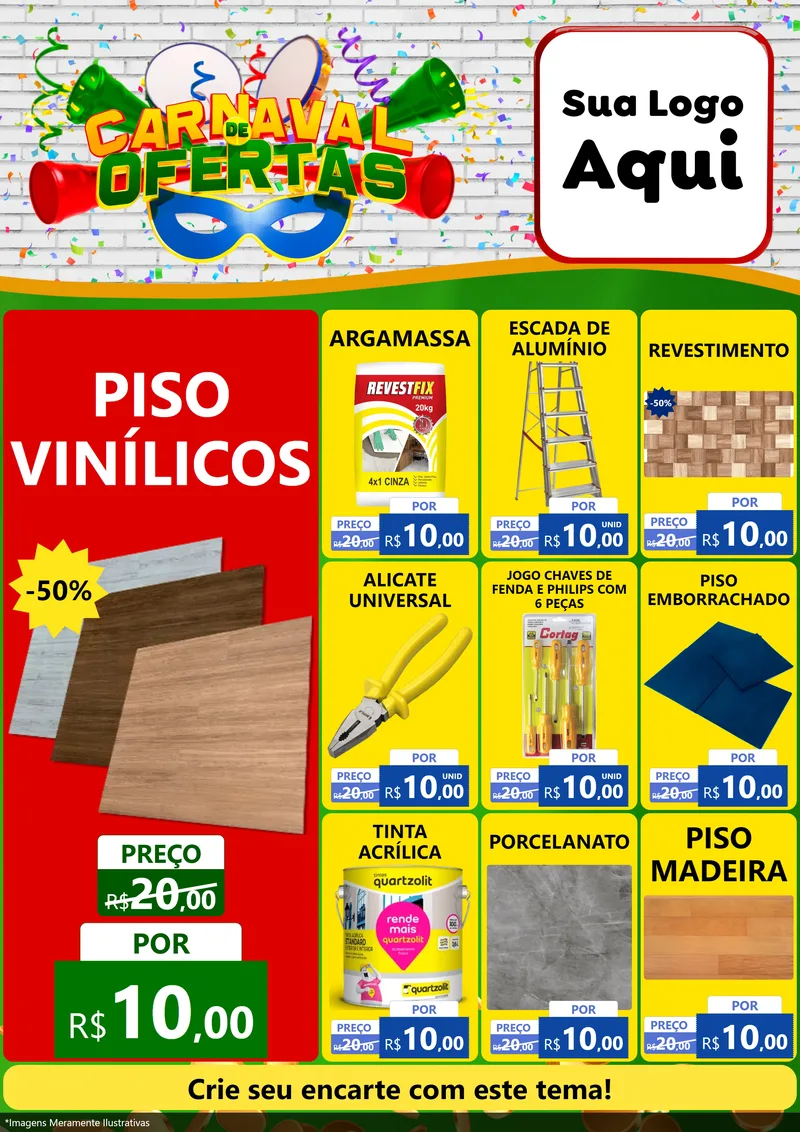 Modelo de Encarte para Encarte A4 Vertical com o tema Carnaval de Ofertas para Material para Construção