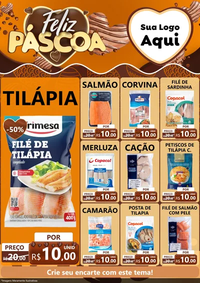 Modelo de Encarte para Encarte A4 Vertical com o tema Feliz Páscoa para Peixaria