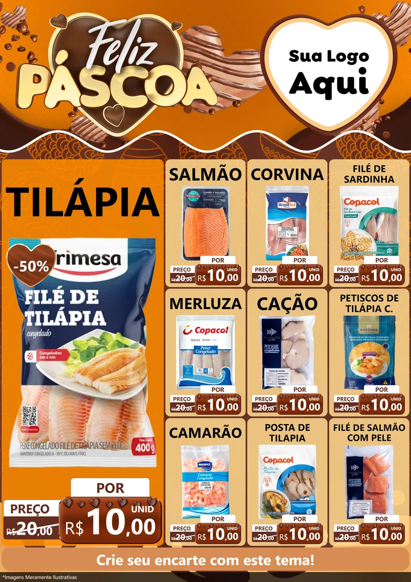 Modelo de Encarte para Encarte A4 Vertical com o tema Feliz Páscoa para Peixaria