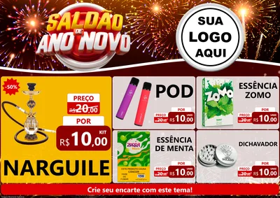 Modelo de Encarte para Encarte A4 Horizontal com o tema Saldão de Ano Novo para Tabacaria