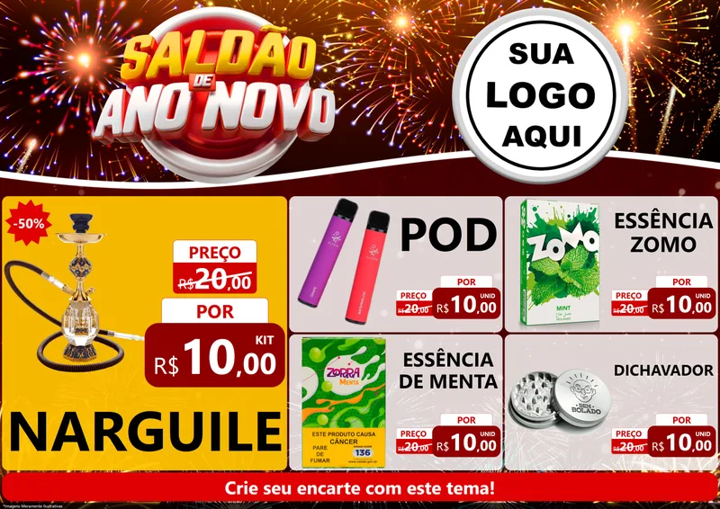 Modelo de Encarte para Encarte A4 Horizontal com o tema Saldão de Ano Novo para Tabacaria