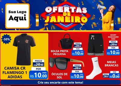 Modelo de Encarte para Encarte A4 Horizontal com o tema Ofertas de Janeiro para Roupas e acessórios