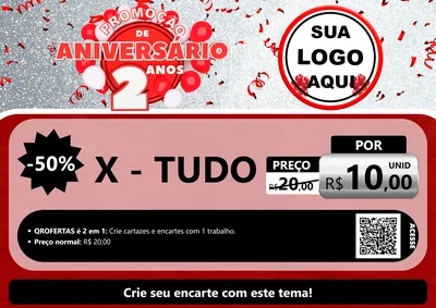 Modelo de Cartaz para Cartaz A4 Horizontal com o tema Promoção de Aniversário - 2 Anos para Hamburgueria