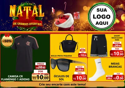 Modelo de Encarte para Encarte A4 Horizontal com o tema Natal de Grandes Ofertas para Roupas e acessórios