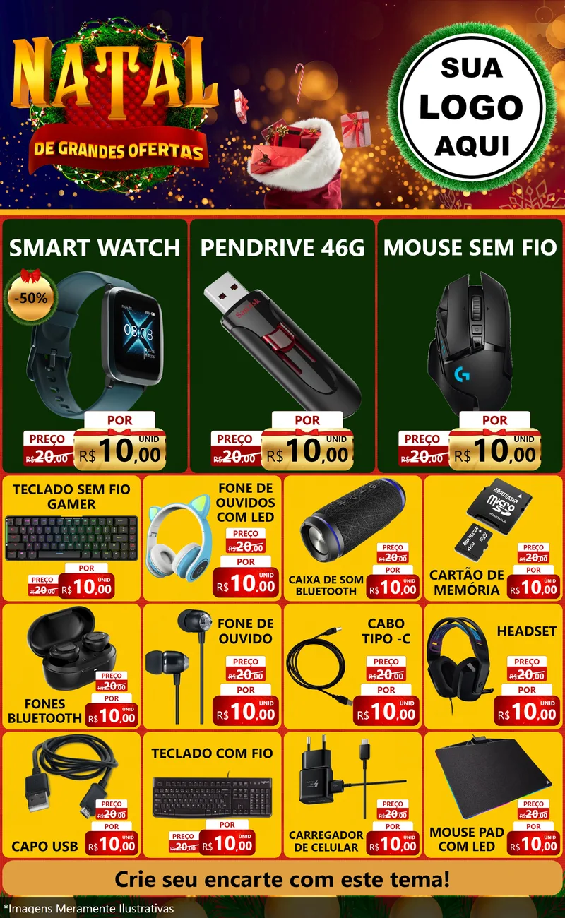 Modelo de Encarte para Encarte Grande com o tema Natal de Grandes Ofertas para Informática