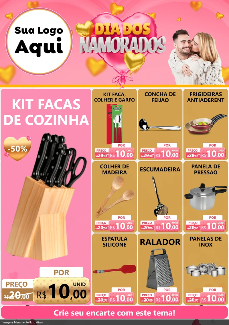Modelo de Encarte para Encarte A4 Vertical com o tema Dia dos Namorados para Utilidades Domésticas