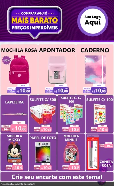 Modelo de Encarte para Encarte Grande com o tema Mais Barato para Papelaria