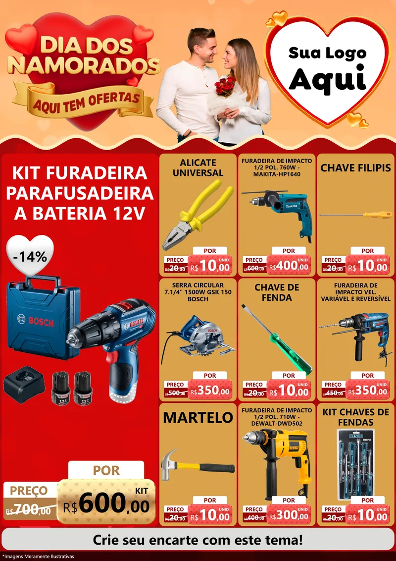 Modelo de Encarte para Encarte A4 Vertical com o tema Dia dos Namorados - Aqui Tem Ofertas para Maquinas e Ferramentas