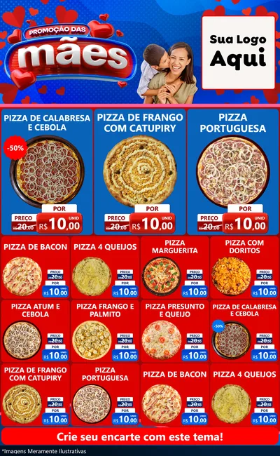 Modelo de Encarte para Encarte Grande com o tema Promoção das Mães para Pizzaria