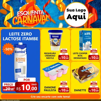 Modelo de Rede Social para Feed Facebook com o tema Esquenta de Carnaval para Frios e Laticínios