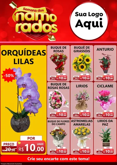 Modelo de Encarte para Encarte A4 Vertical com o tema Semana dos namorados para Floricultura e jardim