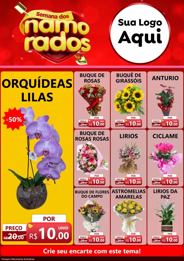 Modelo de Encarte para Encarte A4 Vertical com o tema Semana dos namorados para Floricultura e jardim