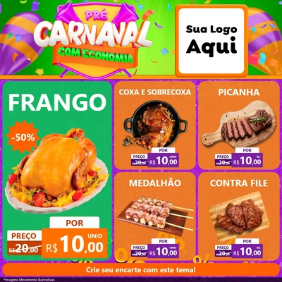 Modelo de Rede Social para Feed Facebook com o tema Pré-Carnaval Com Economia para Assados