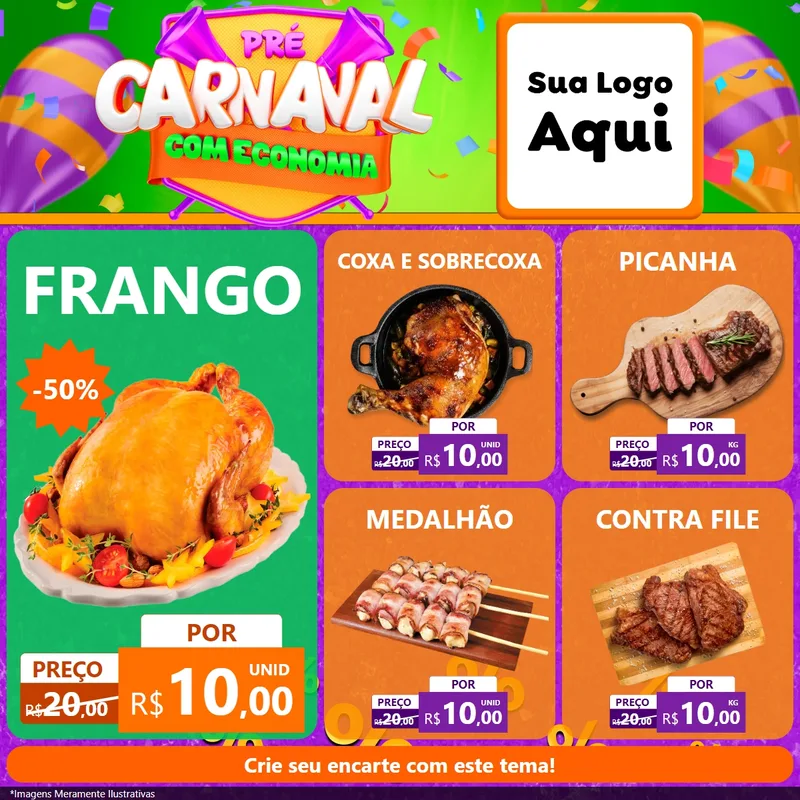 Modelo de Rede Social para Feed Facebook com o tema Pré-Carnaval Com Economia para Assados