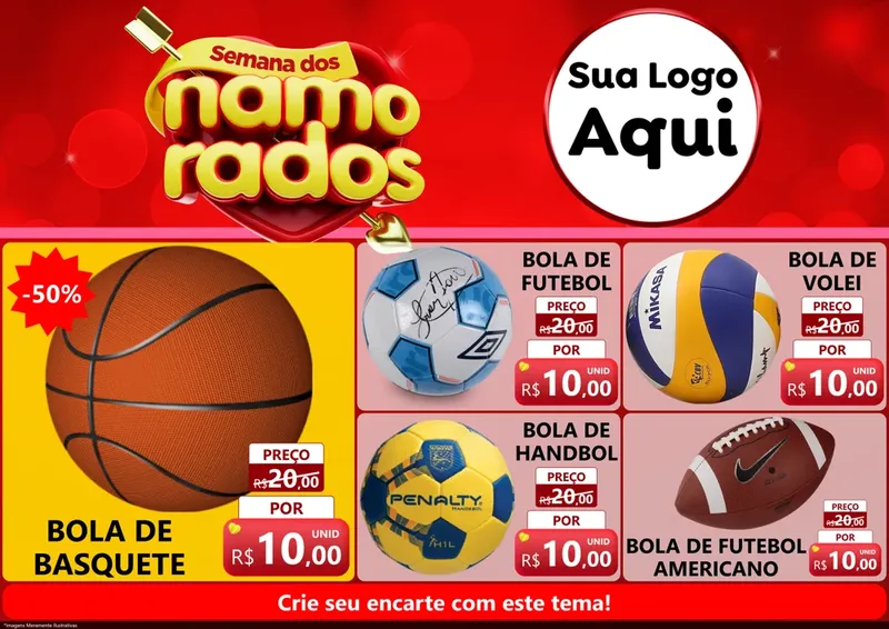 Modelo de Encarte para Encarte A4 Horizontal com o tema Semana dos namorados para Artigos Esportivos