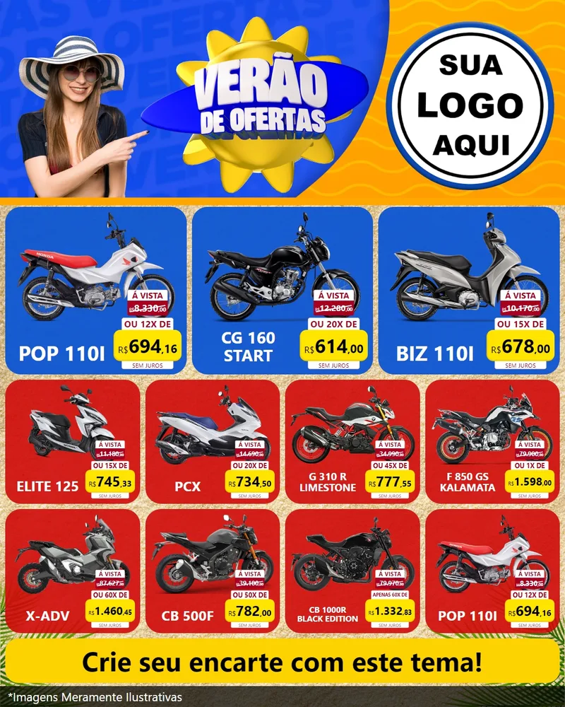 Modelo de Rede Social para Feed Instagram com o tema Verão de Ofertas para Concessionaria de Motos