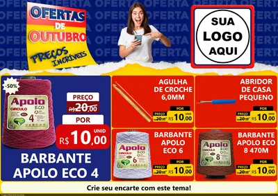 Modelo de Encarte para Encarte A4 Horizontal com o tema Ofertas de Outubro - Preços Incríveis para Armarinho e Aviamentos
