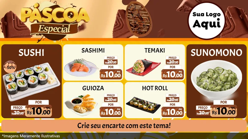 Modelo de TV para TV Horizontal com o tema Páscoa Especial para Comida japonesa