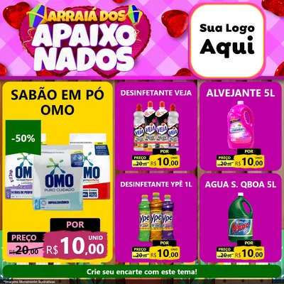 Modelo de Rede Social para Feed Facebook com o tema Arraiá dos Apaixonados para Produtos de Limpeza